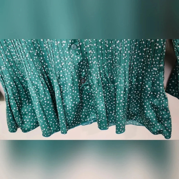 VTG Jaclyn Smith Womens‎ Satin Plisse Top Size Large Green Gray Blouse Retro - Picture 6 of 9